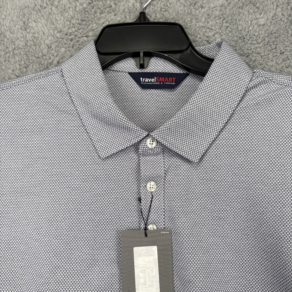 Roundtree & Yorke Polo Mens XXL Blue Geometric TravelSmart Easy Care New